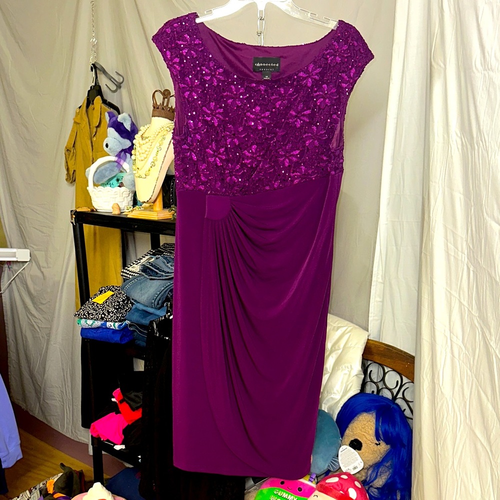 Connected Apparel Deep Purple Midi Dress